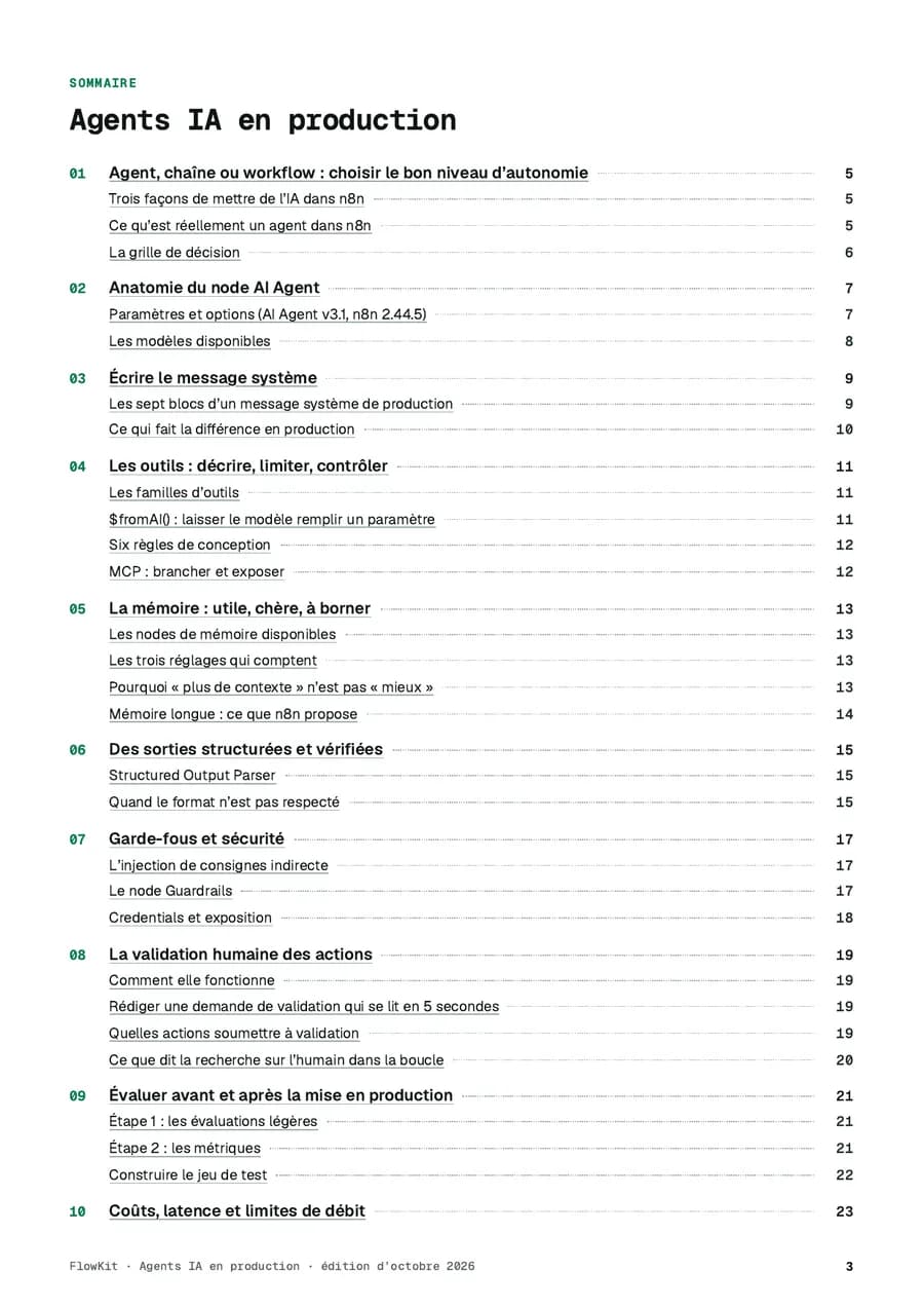 Page de sommaire du guide « Agents IA en production »