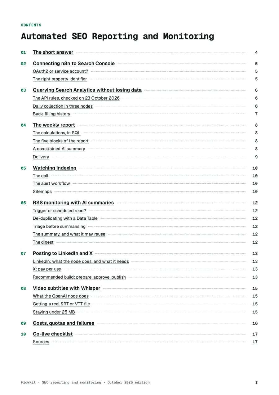 Chapter list page of the guide “Automated SEO Reporting and Monitoring”