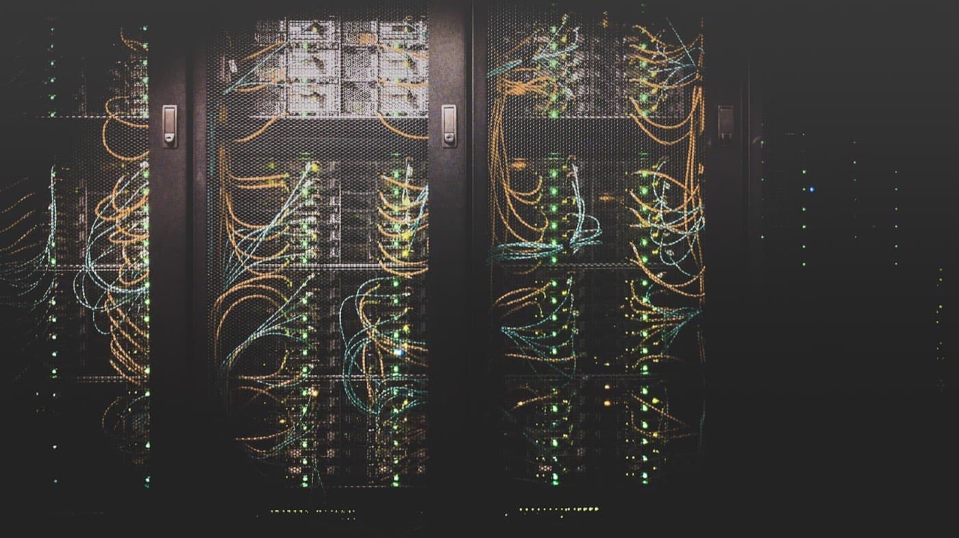 Cabled server racks in a dark data center